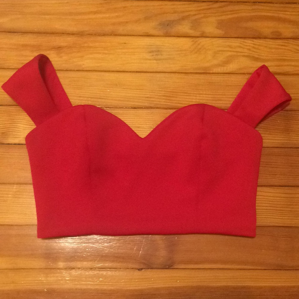 Red Asos crop top sweetheart neckline
